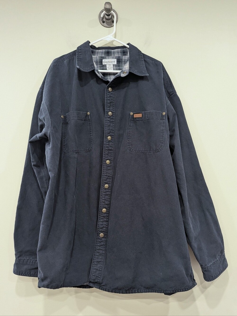 Vintage Carhartt Flannel Lined Snap Front Work Jacket Size 2XL Tall